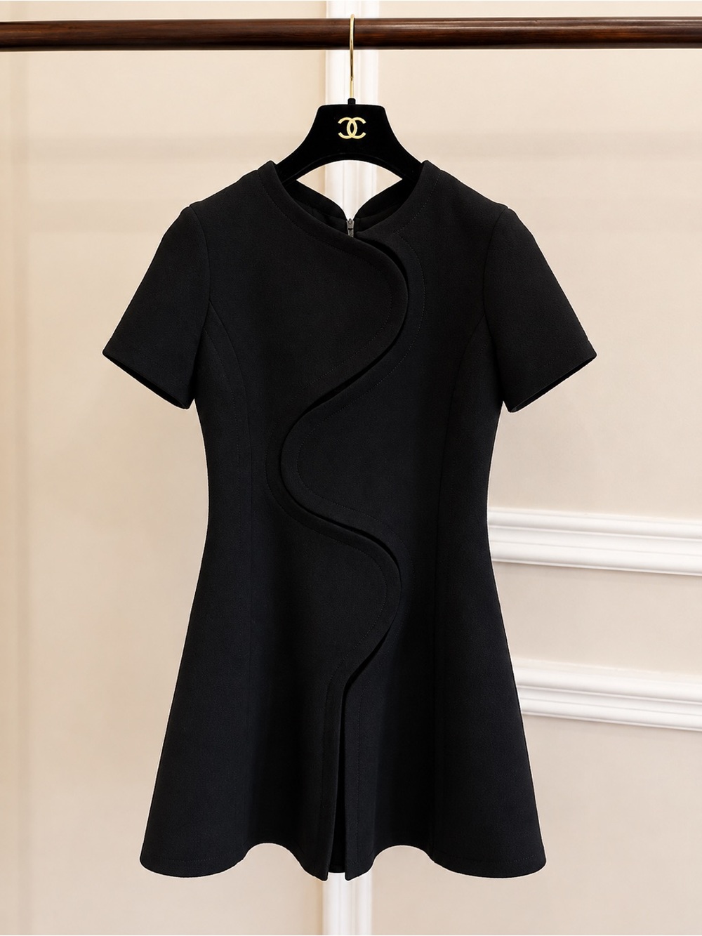 Dior Black Short-Sleeve Sculpted A-Line Dress
